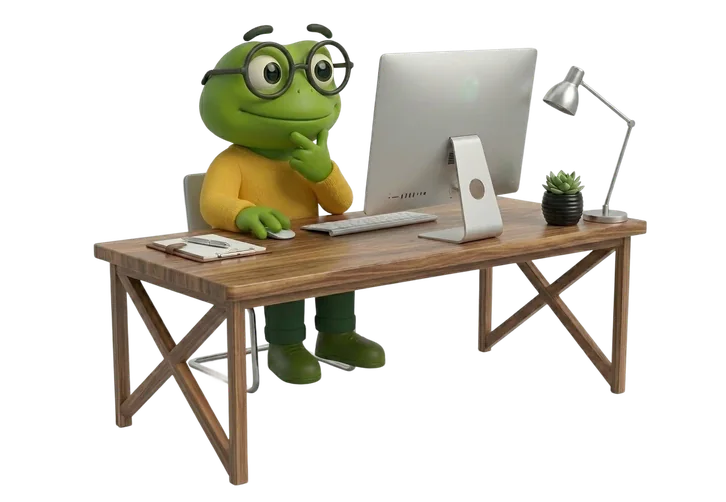 Ollie working at a desk